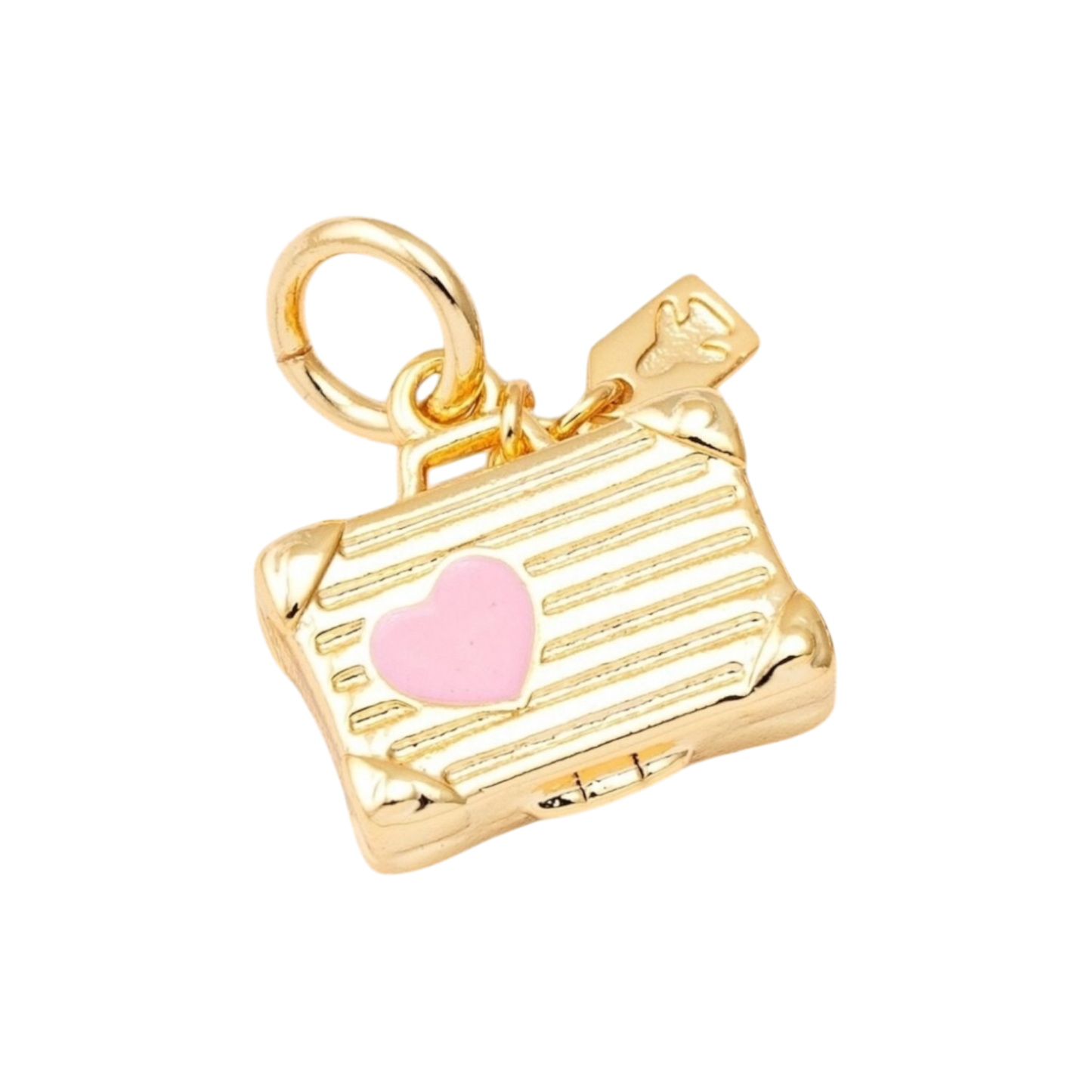 gold and pink suitcase charm