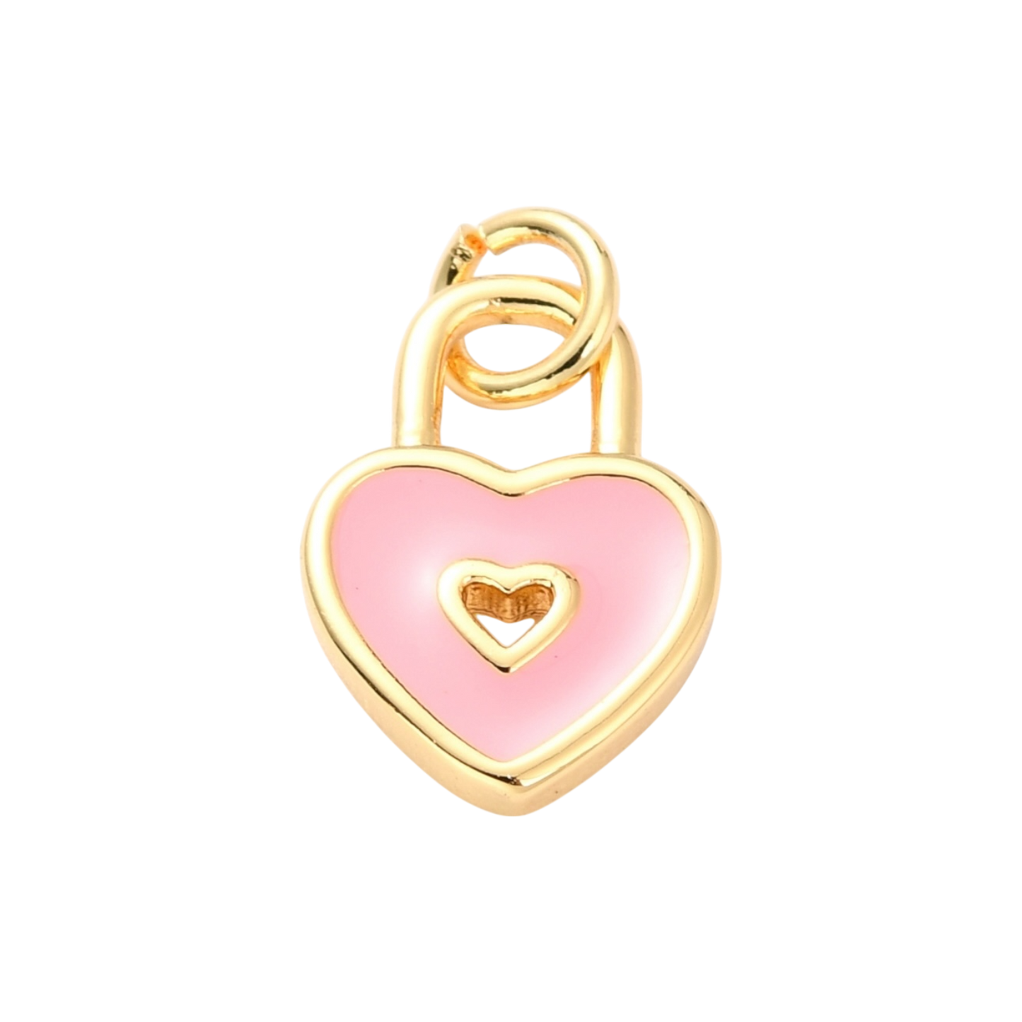 gold and pink heart lock charm