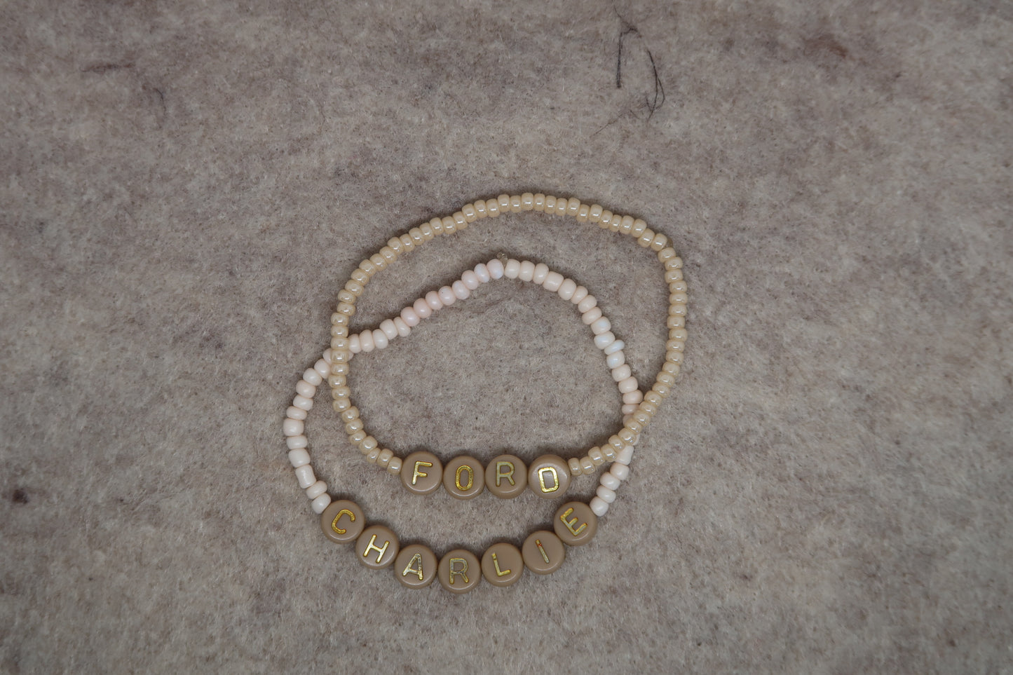 custom beaded bracelet in salted caramel