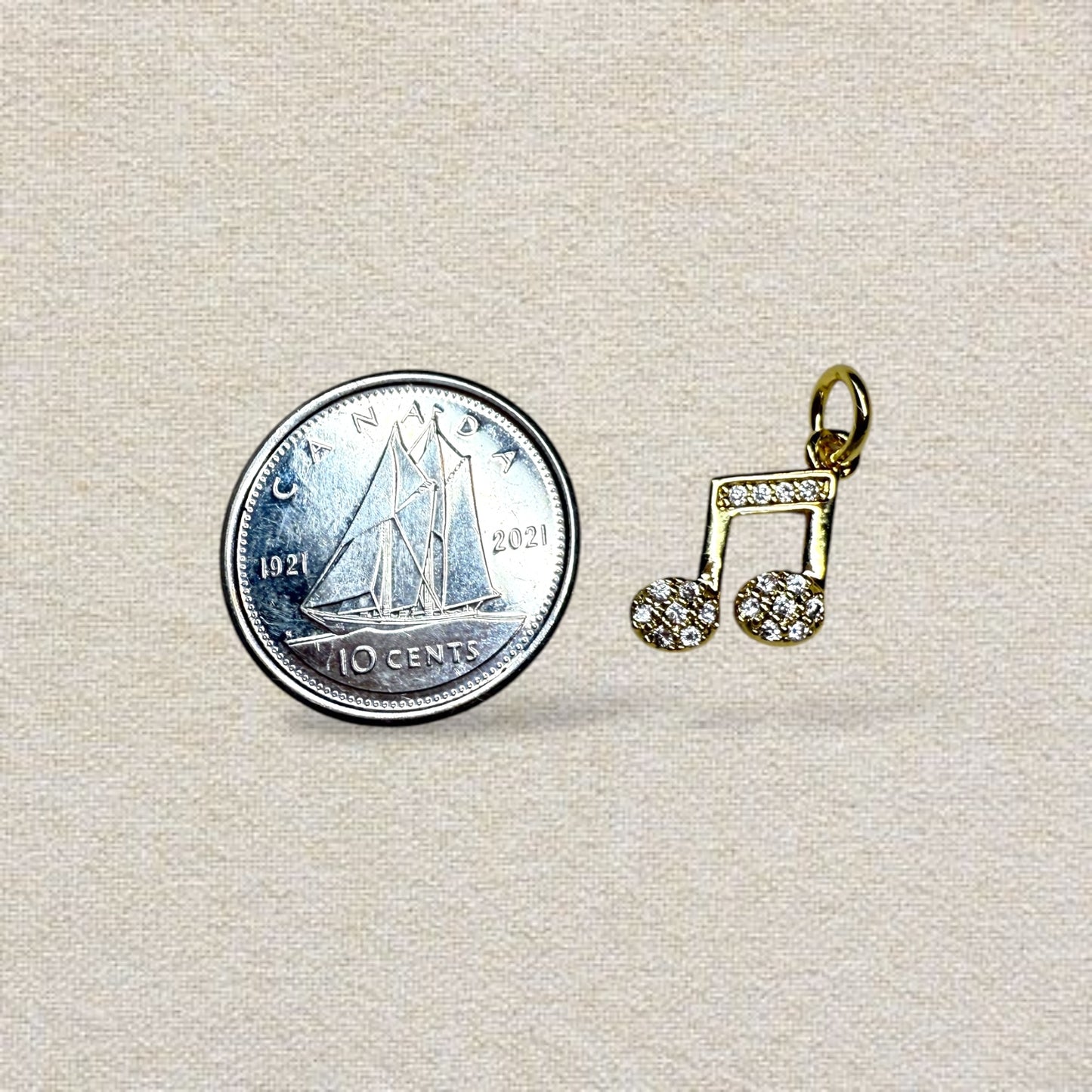 gold music note rhinestone charm