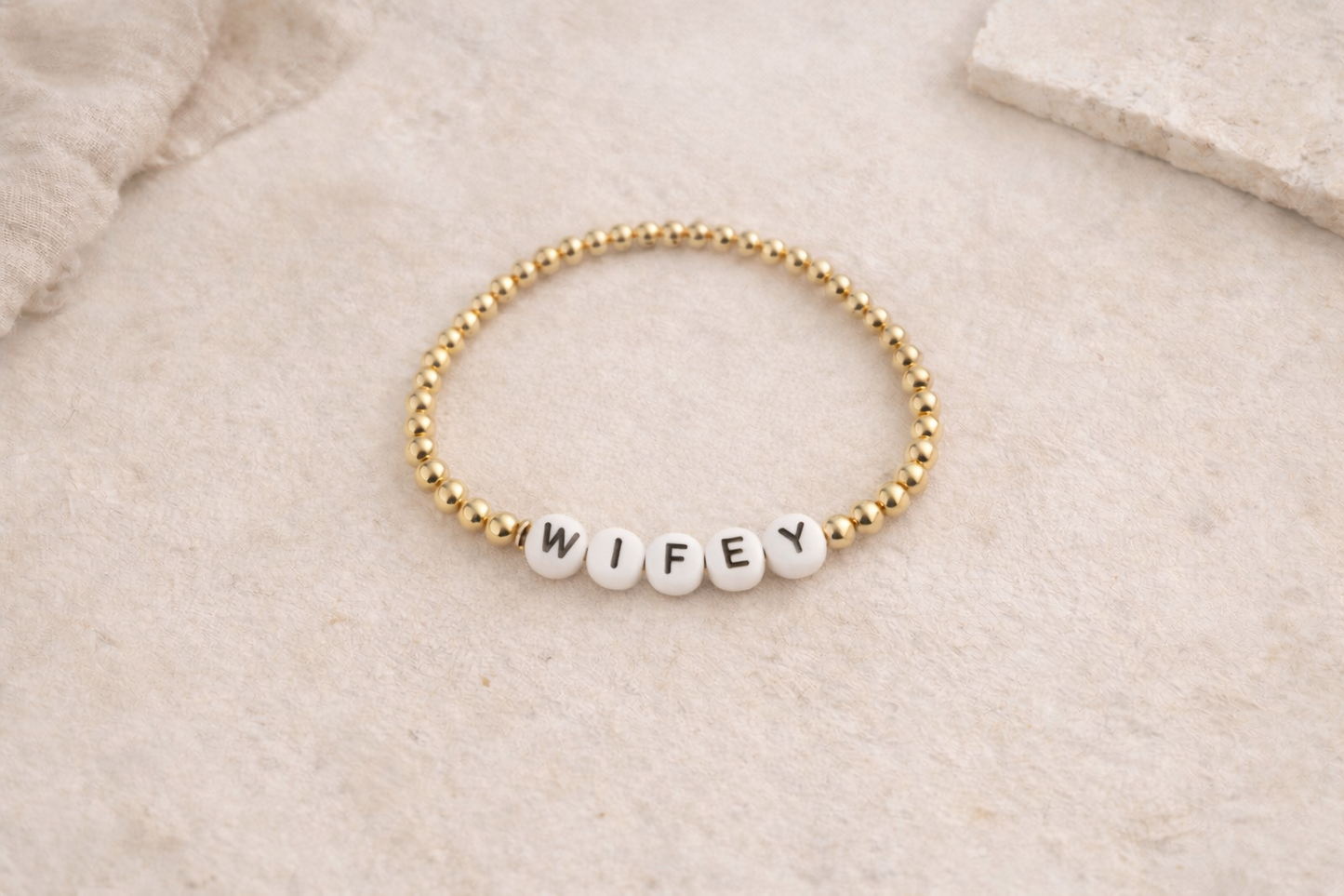 wifey bracelet 14k gold filled (black & white)