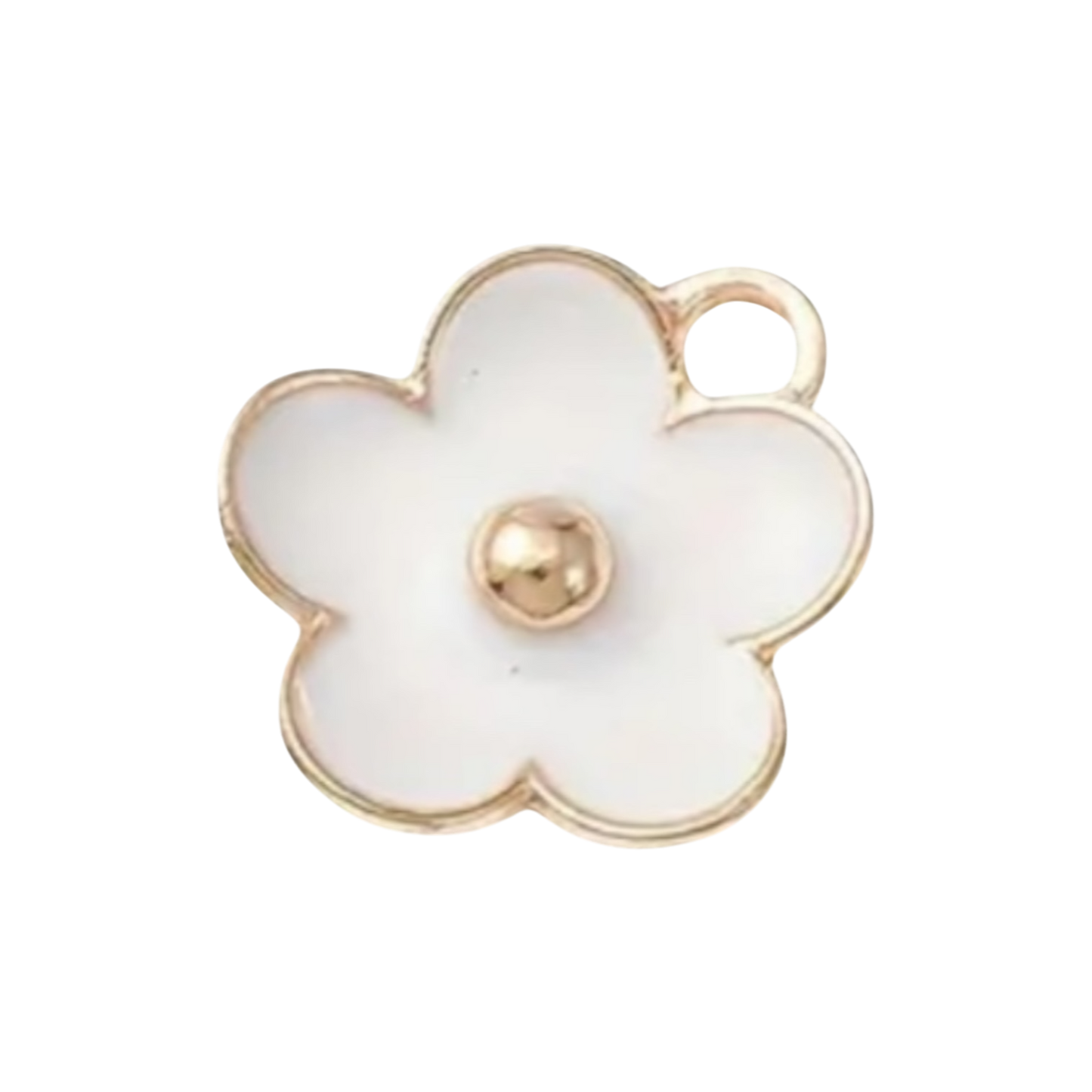 white flower enamel charm