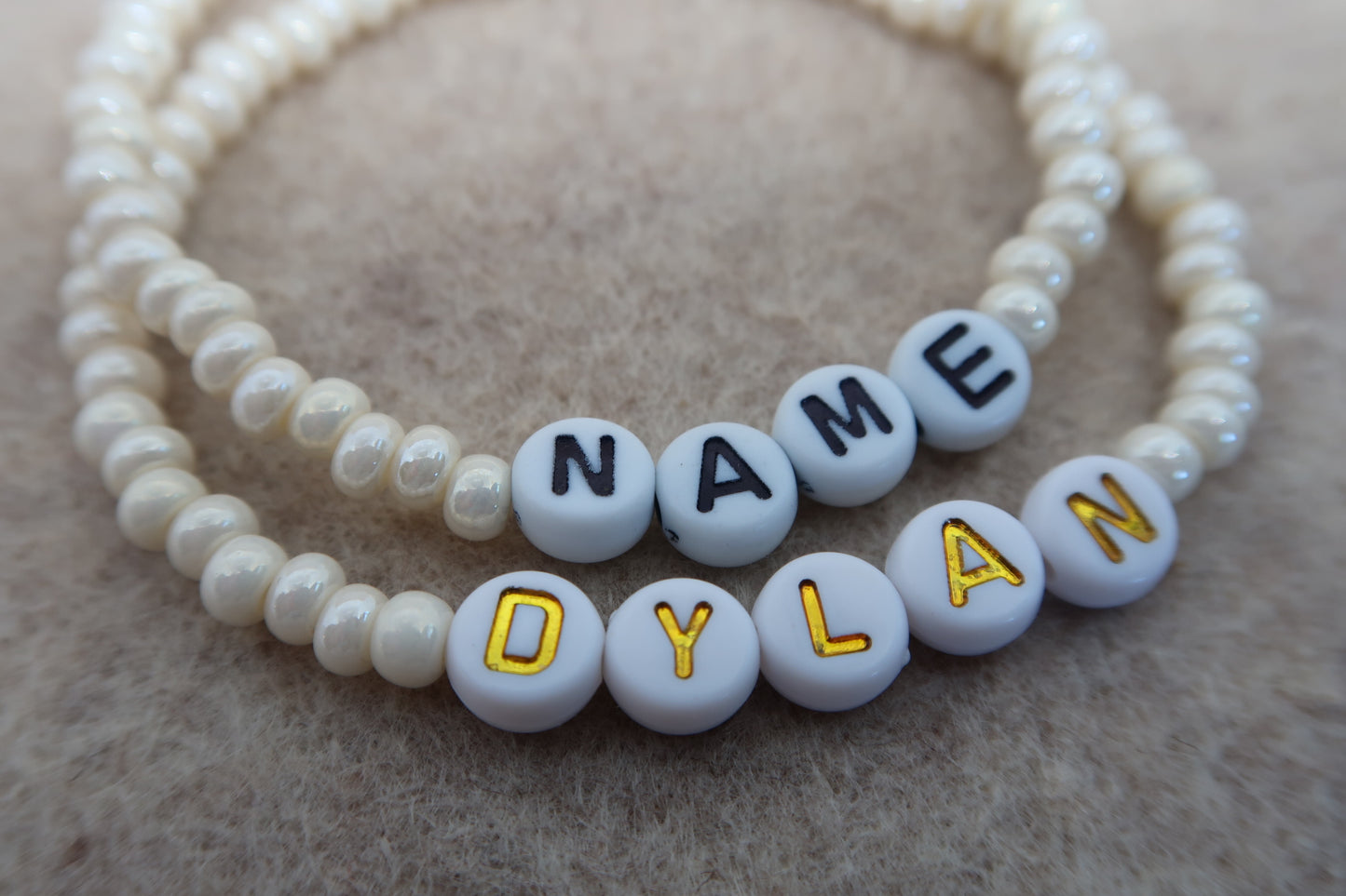 custom beaded bracelet in warm vanilla