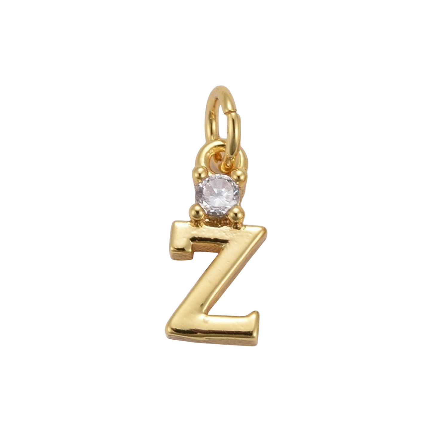 gold letter charm with rhinestone