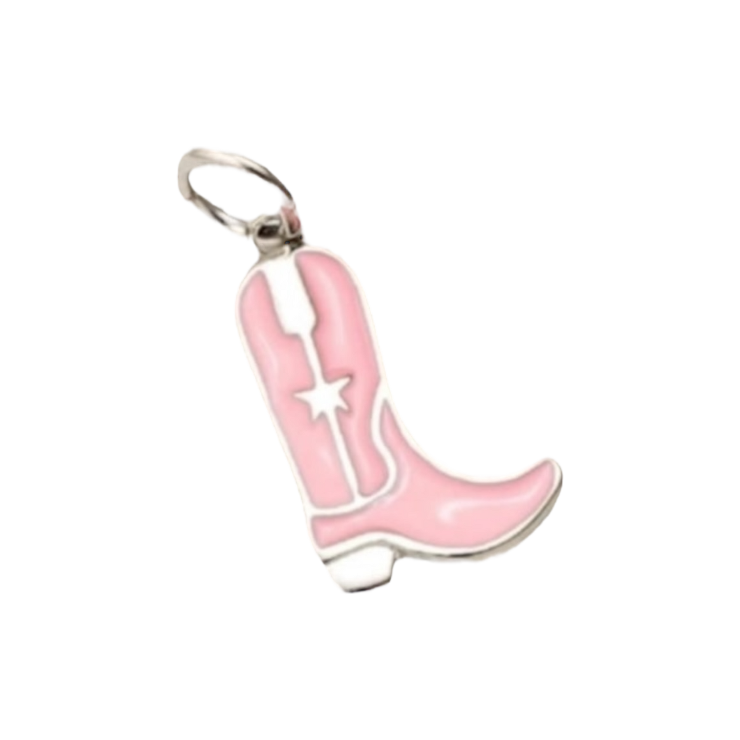 silver and pink enamel cowboy boot charm