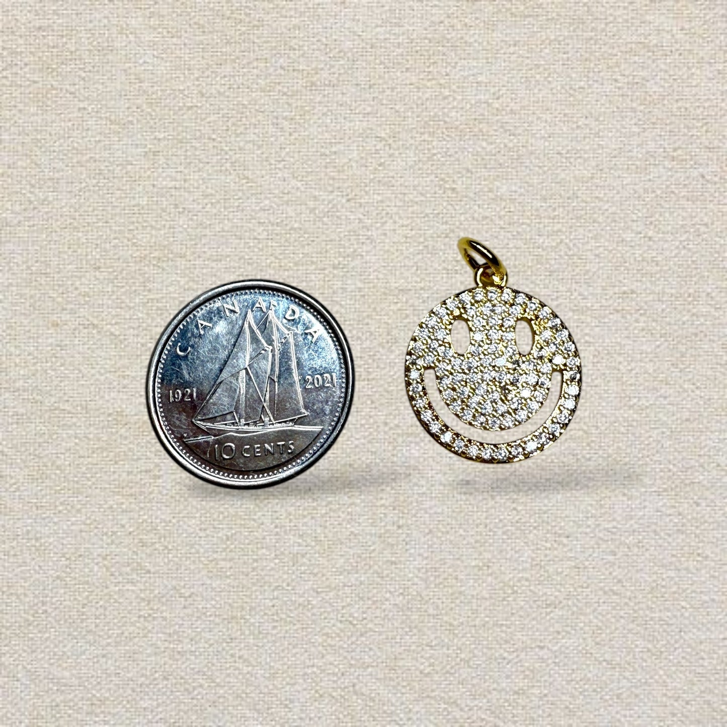 gold rhinestone smiley face charm
