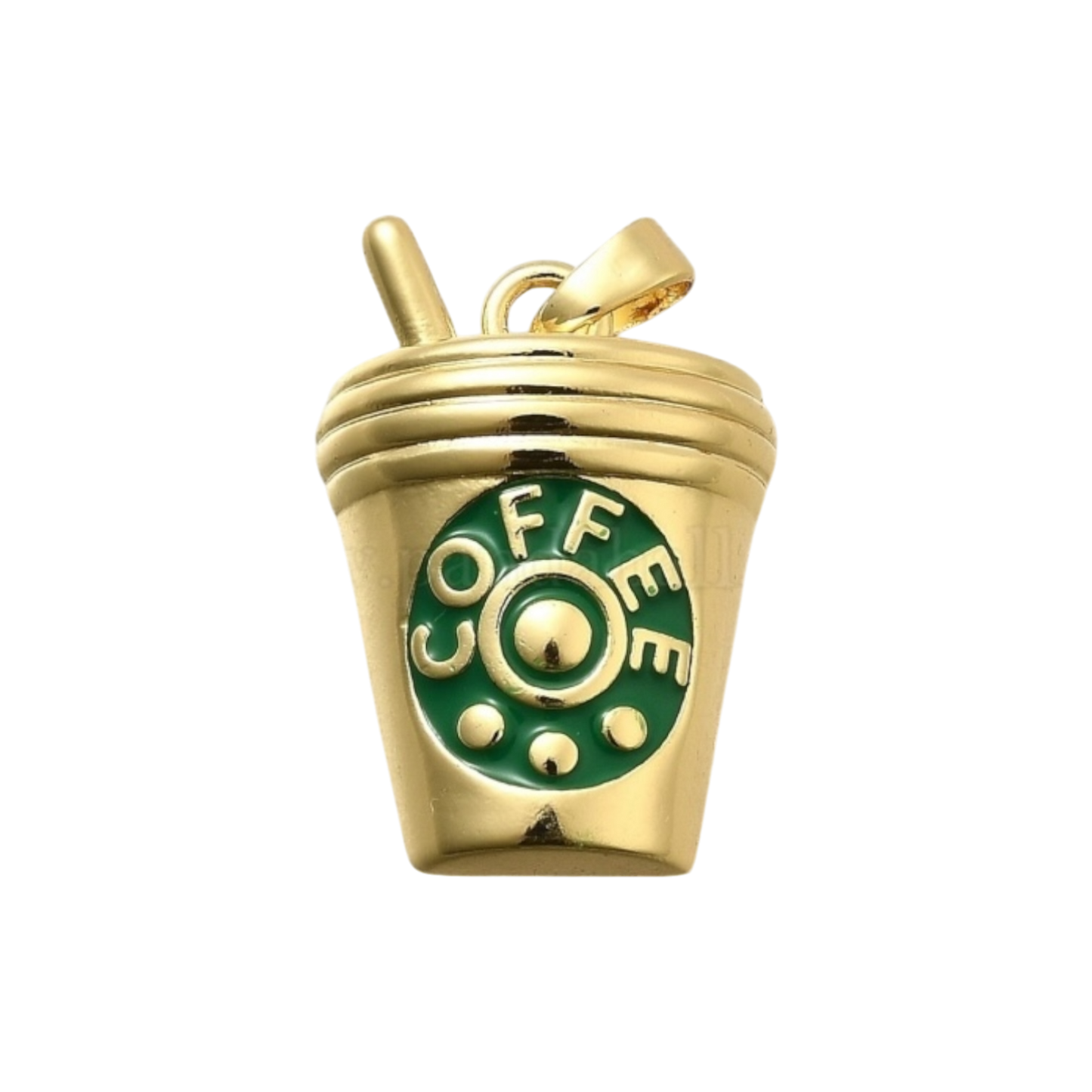gold and green coffee charm
