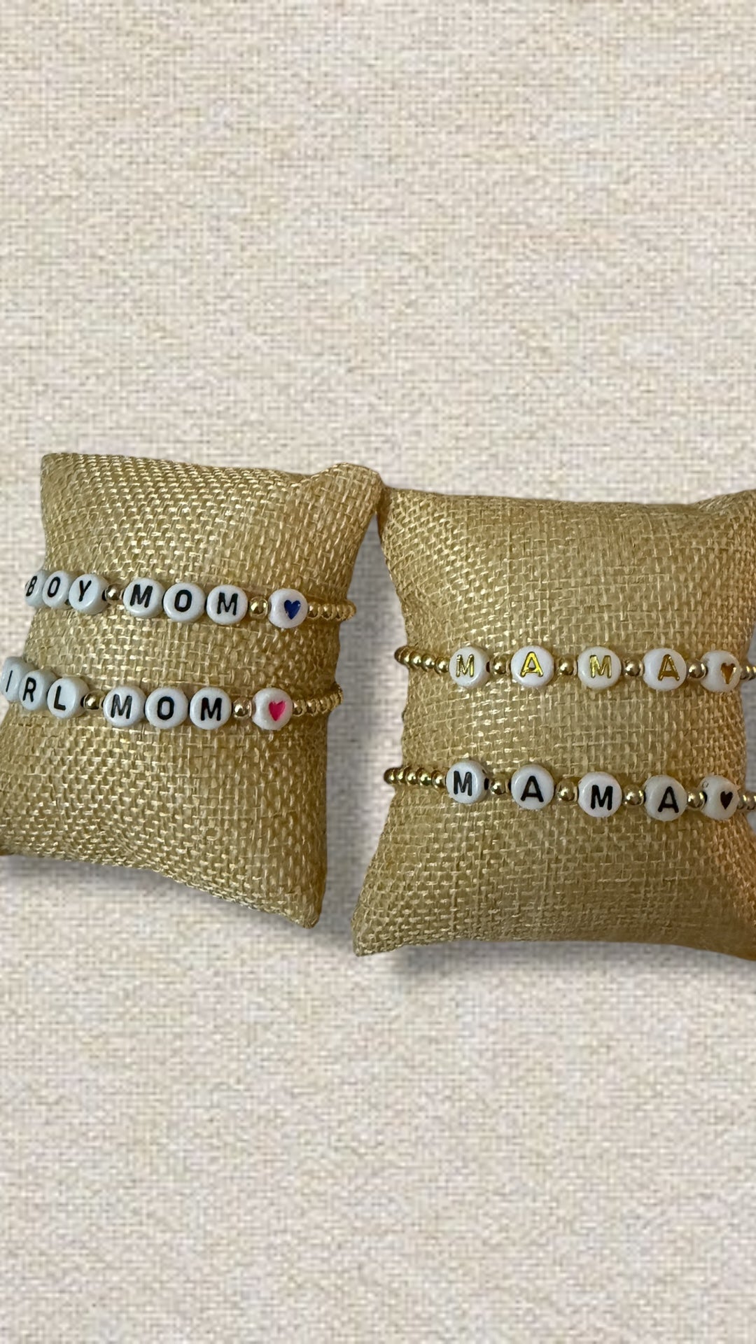 girl mom beaded bracelet (white & gold)