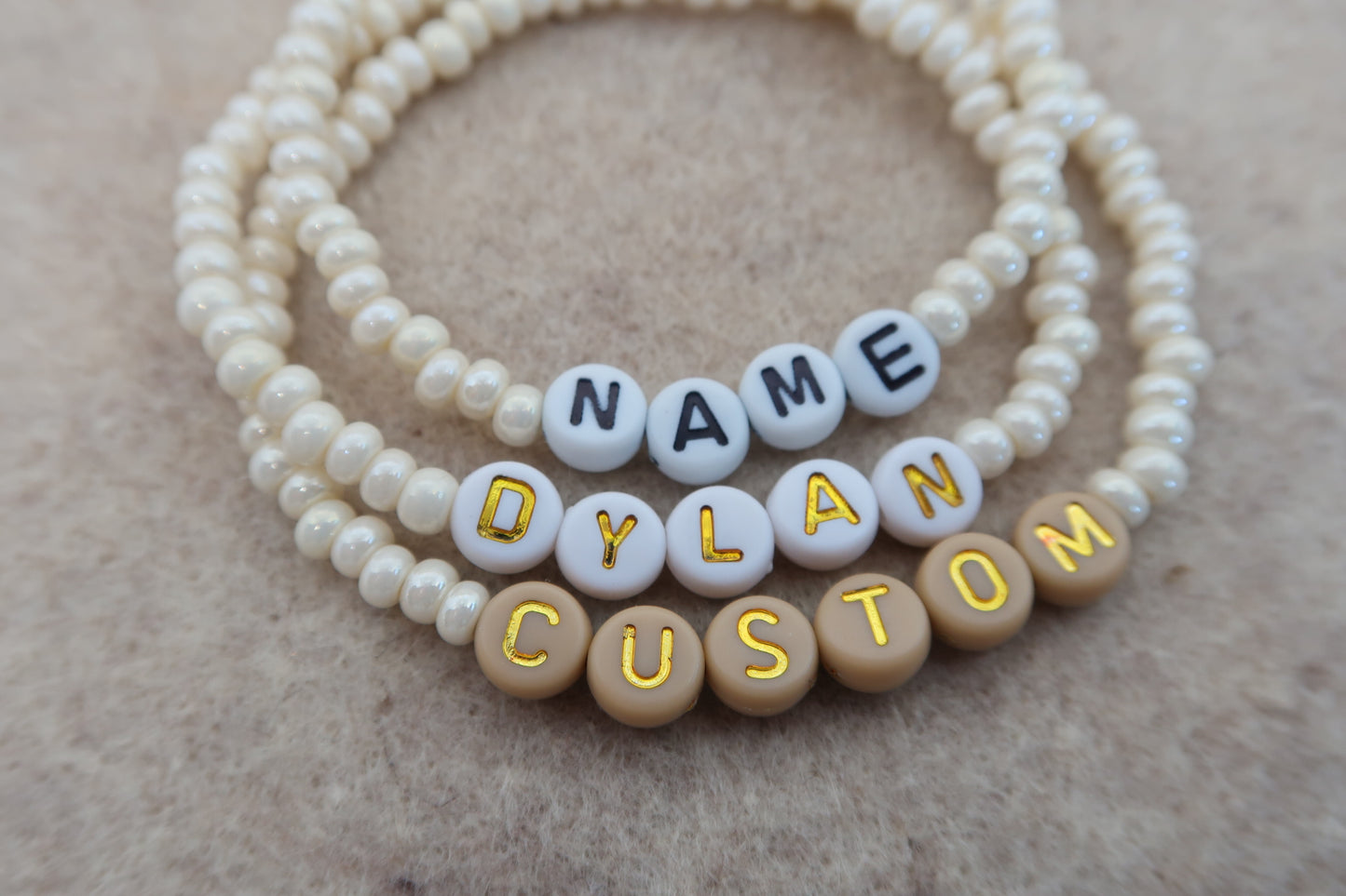 custom beaded bracelet in warm vanilla