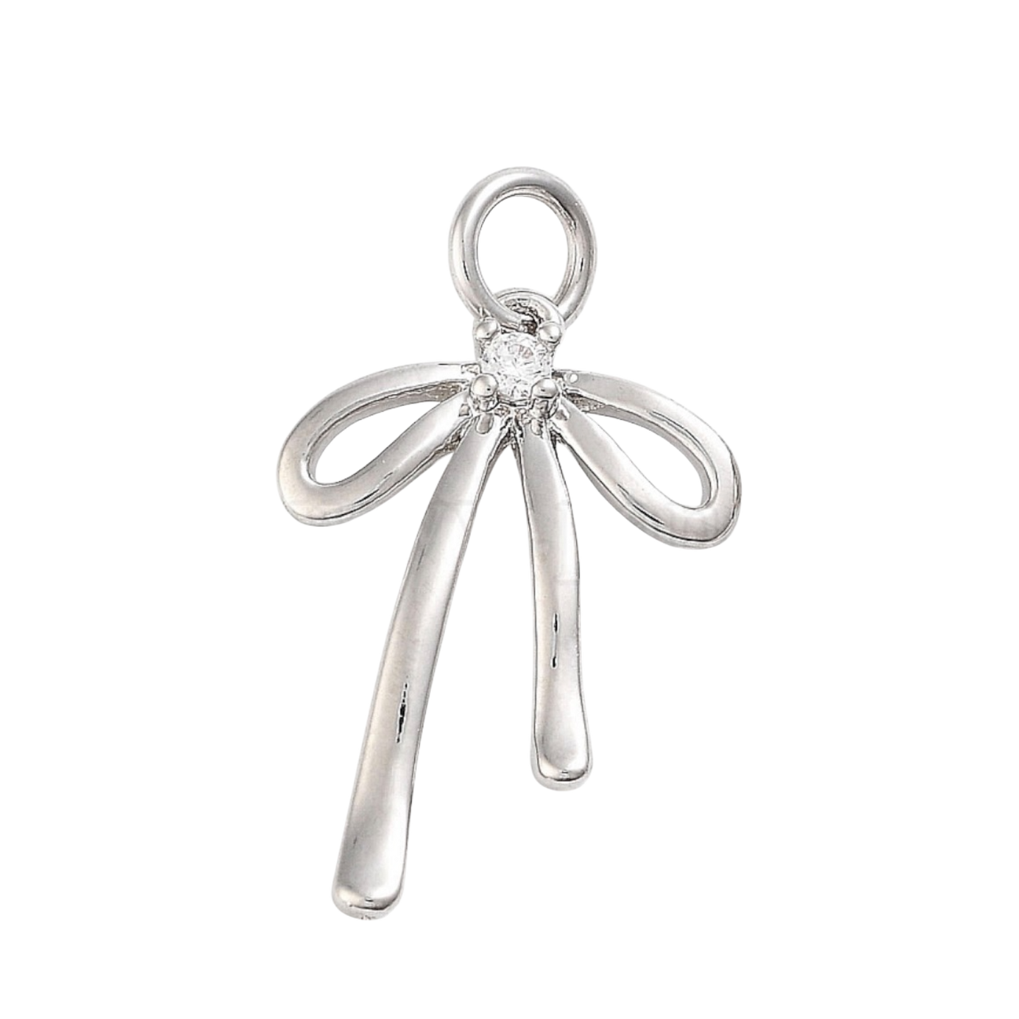 silver bow with rhinestone charm