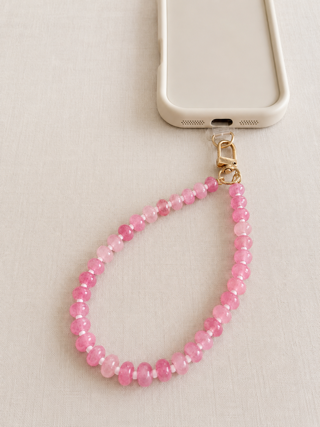 beaded phone charm (strawberry lemonade)