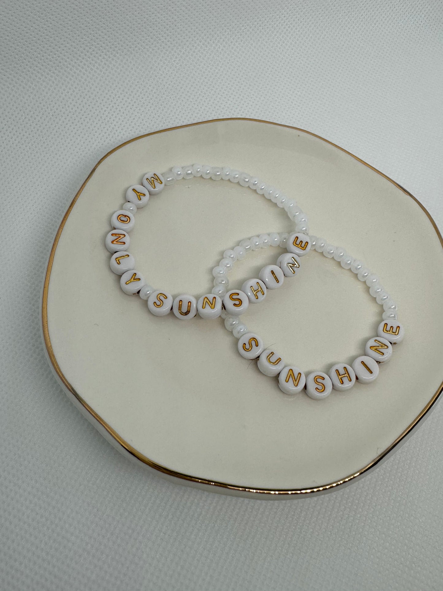my little sunshine beaded bracelet set in white and gold