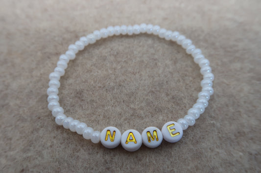 custom beaded bracelet in shiny white