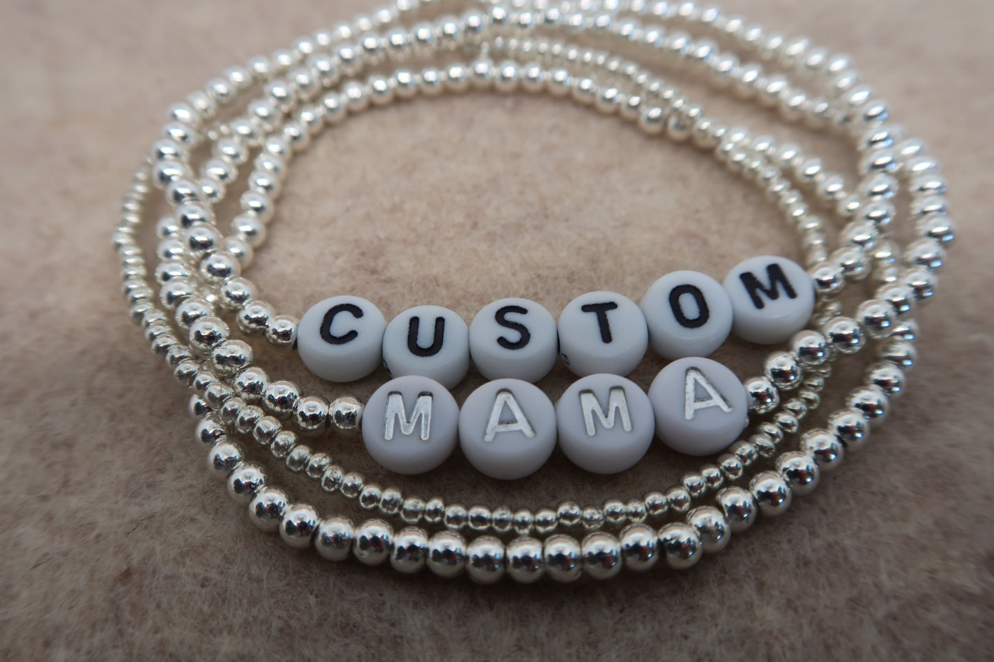 custom beaded bracelet in silver