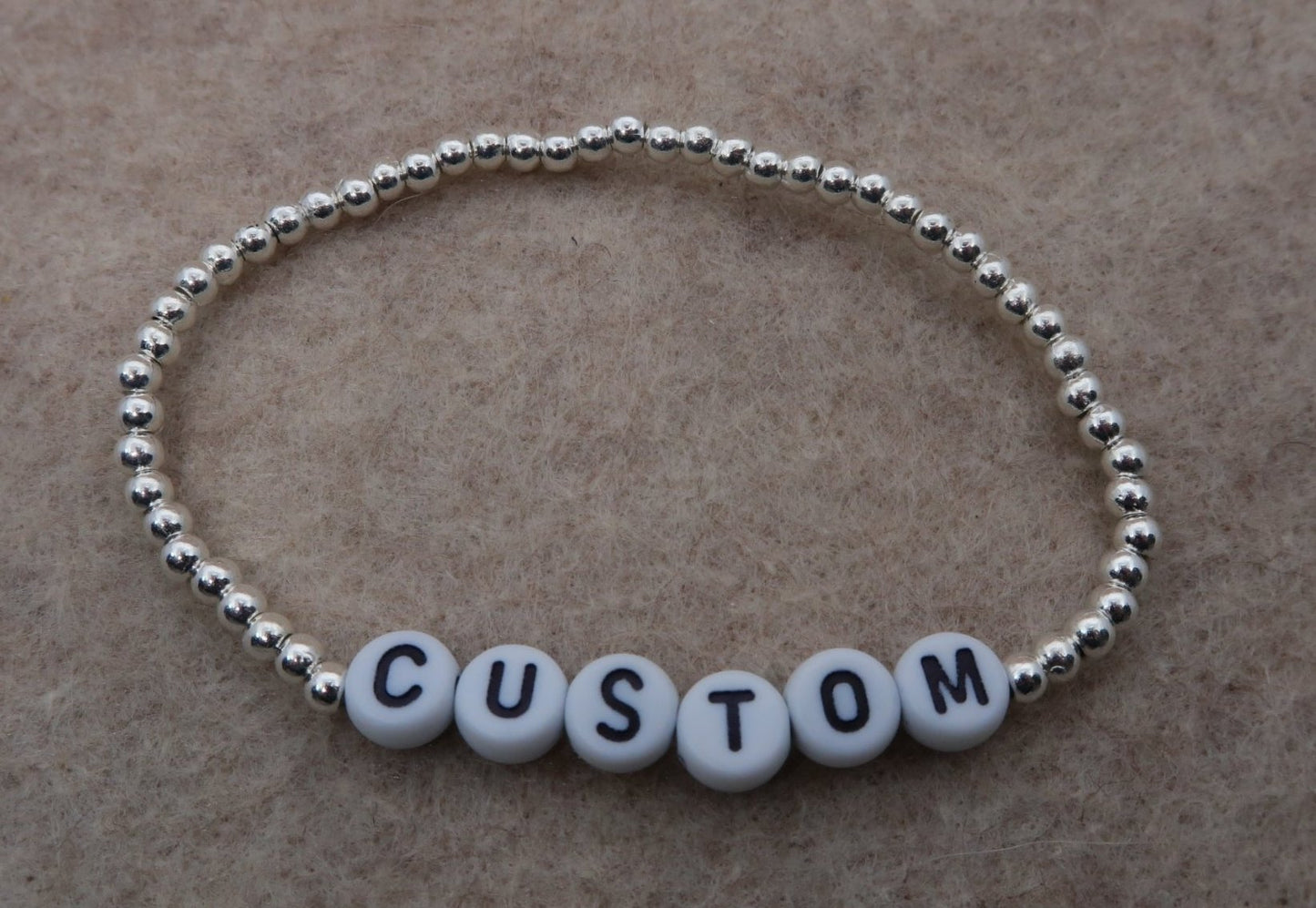 custom beaded bracelet in silver