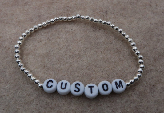 custom beaded bracelet in silver