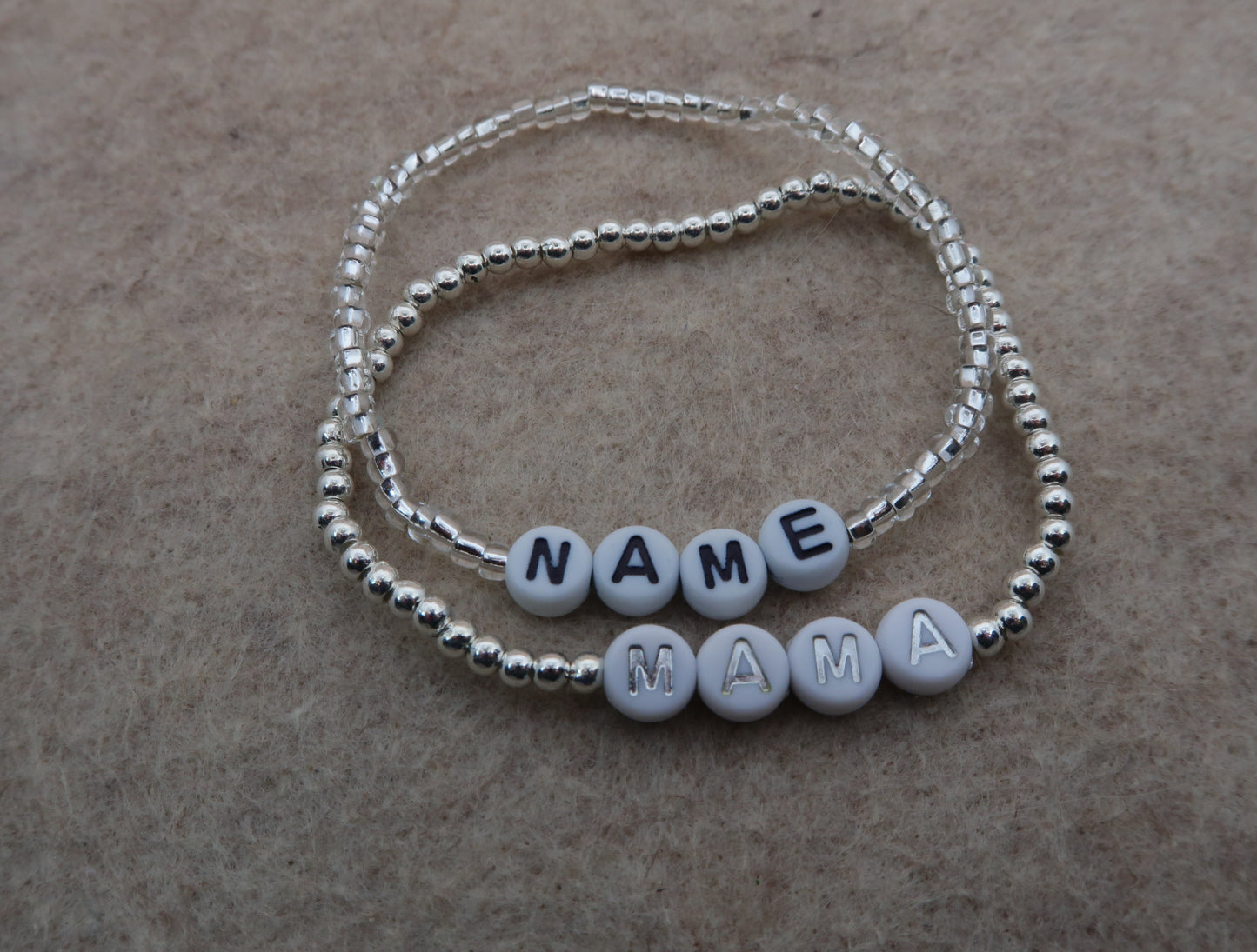 custom beaded bracelet in silver