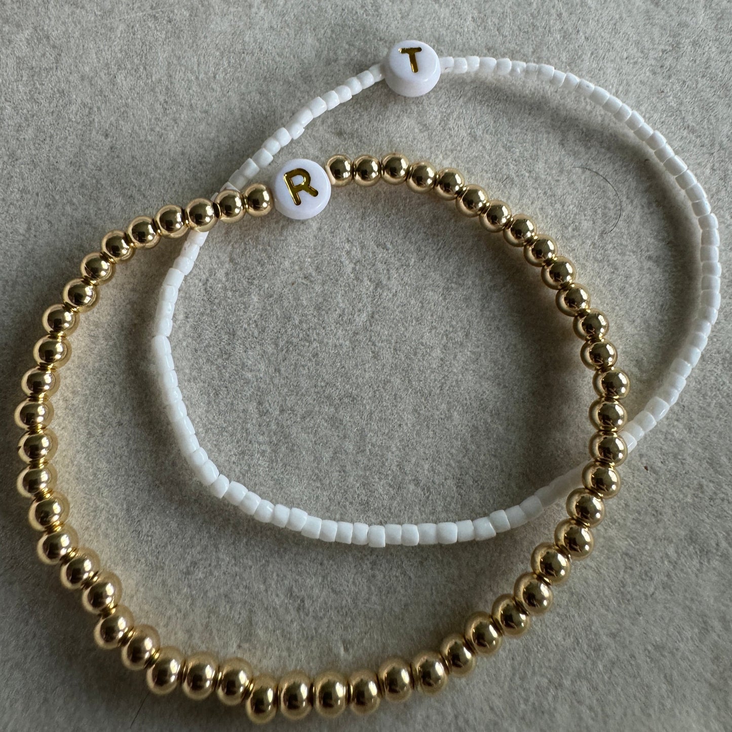 custom initial bracelet in white