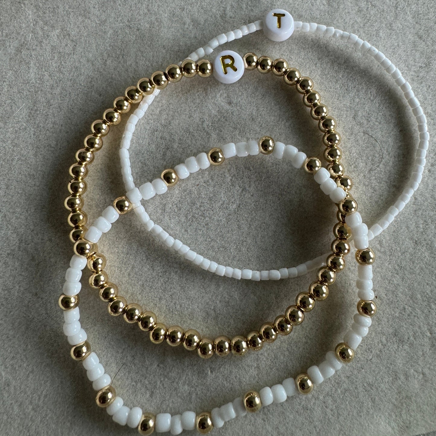 custom initial bracelet in white