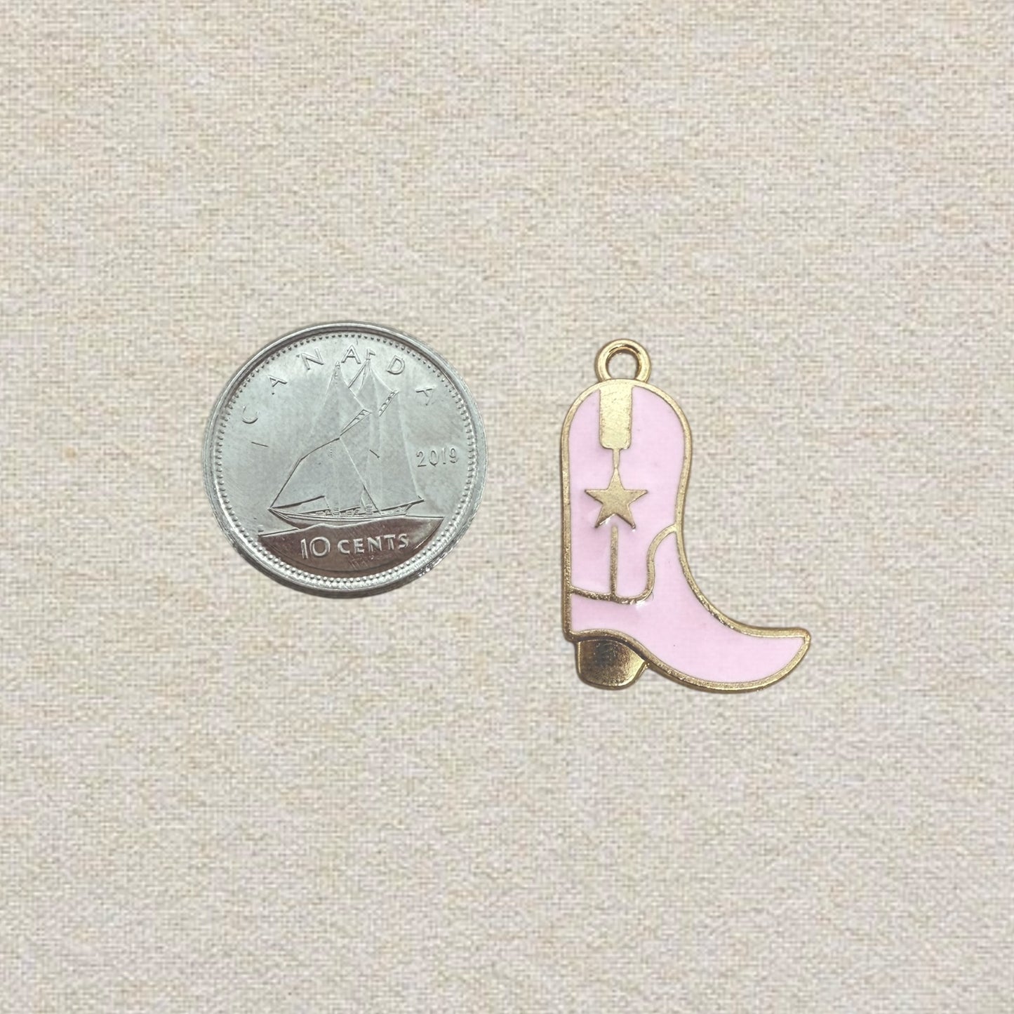pink and gold cowboy boot charm