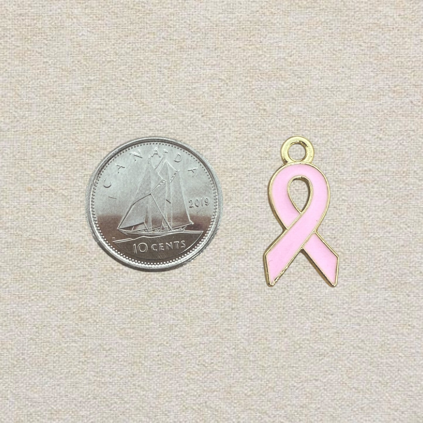 pink breast cancer ribbon charm