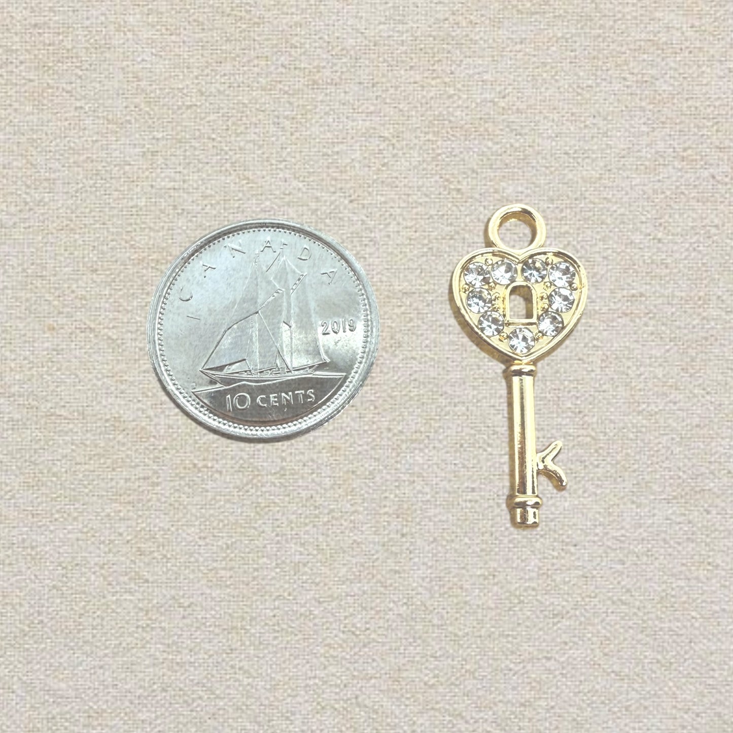 gold key rhinestone charm