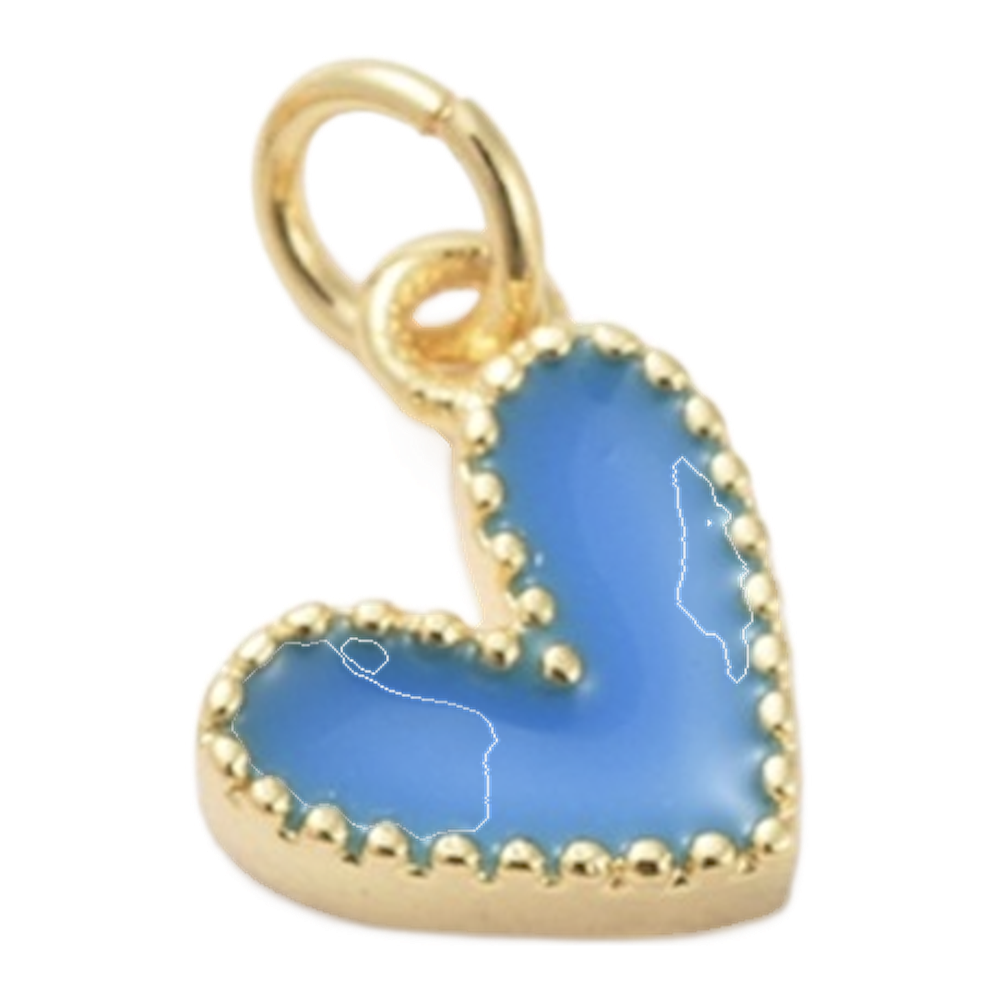 gold beaded edge enamel heart charm (light royal blue)