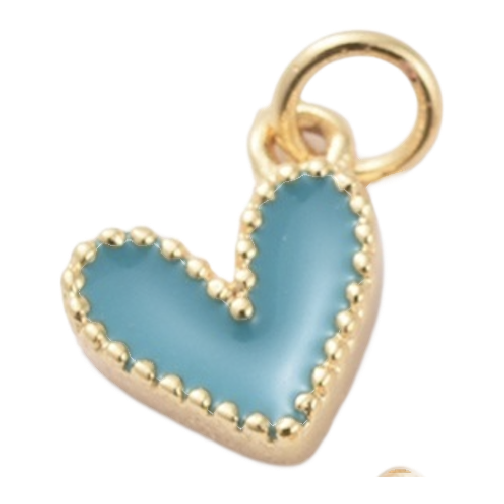 gold beaded edge enamel heart charm (teal)