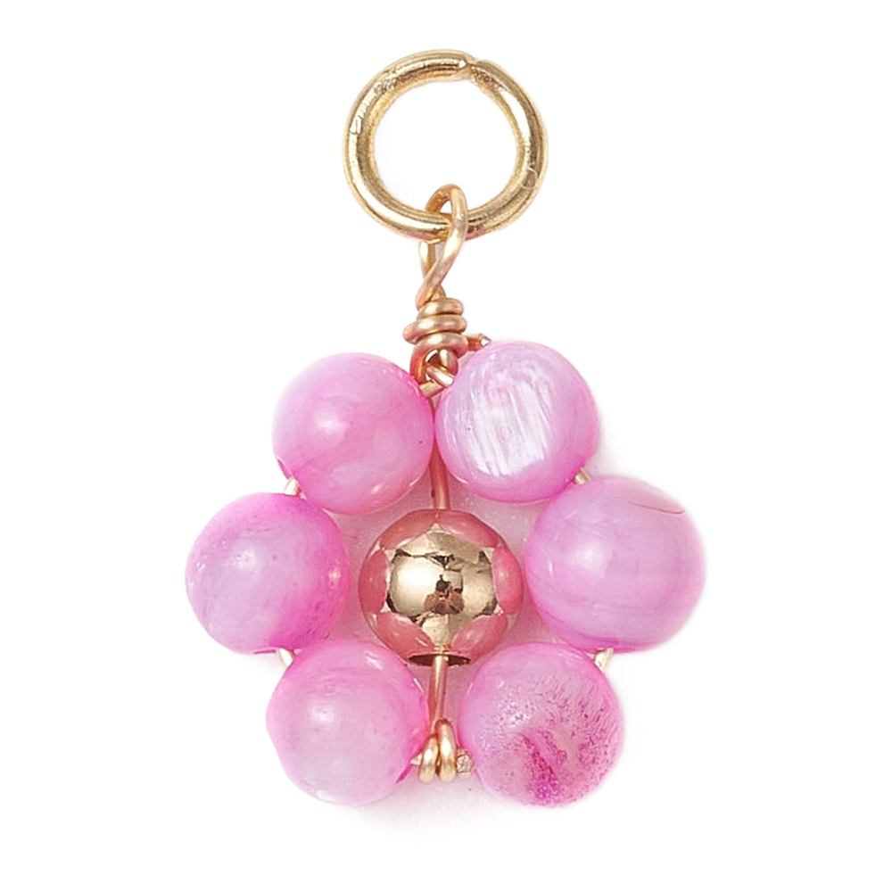 gold beaded flower charm (hot pink)
