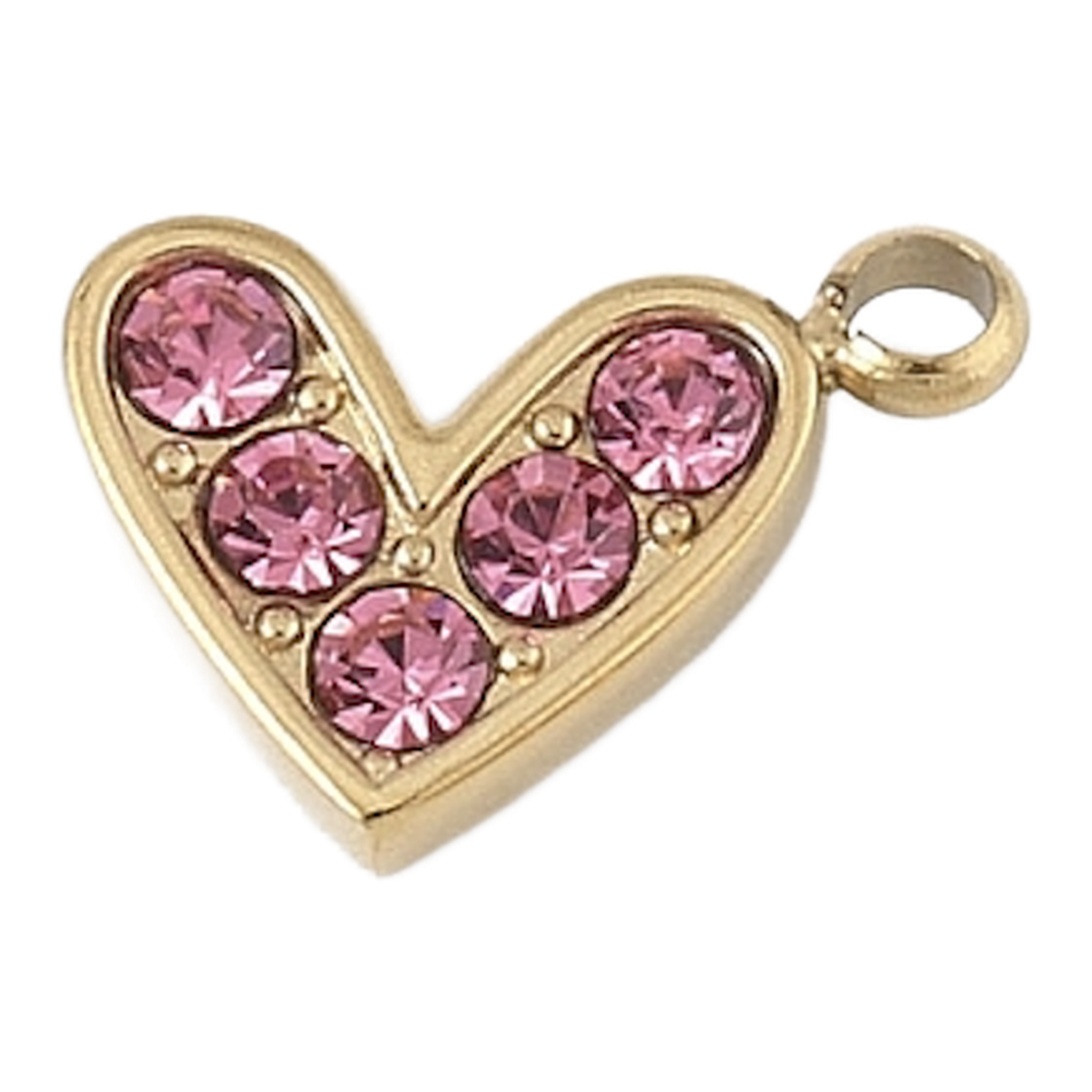 gold crystal heart charm (pink)