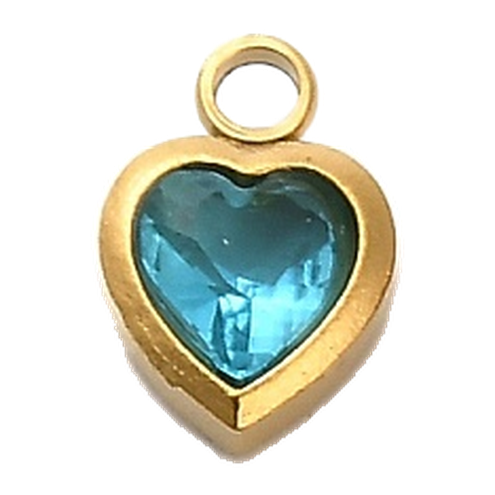 gold crystal mini heart charm (aqua)