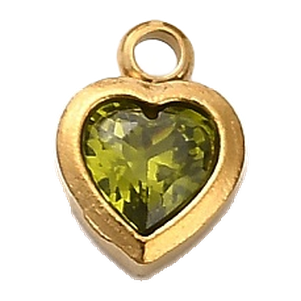 gold crystal mini heart charm (olive)