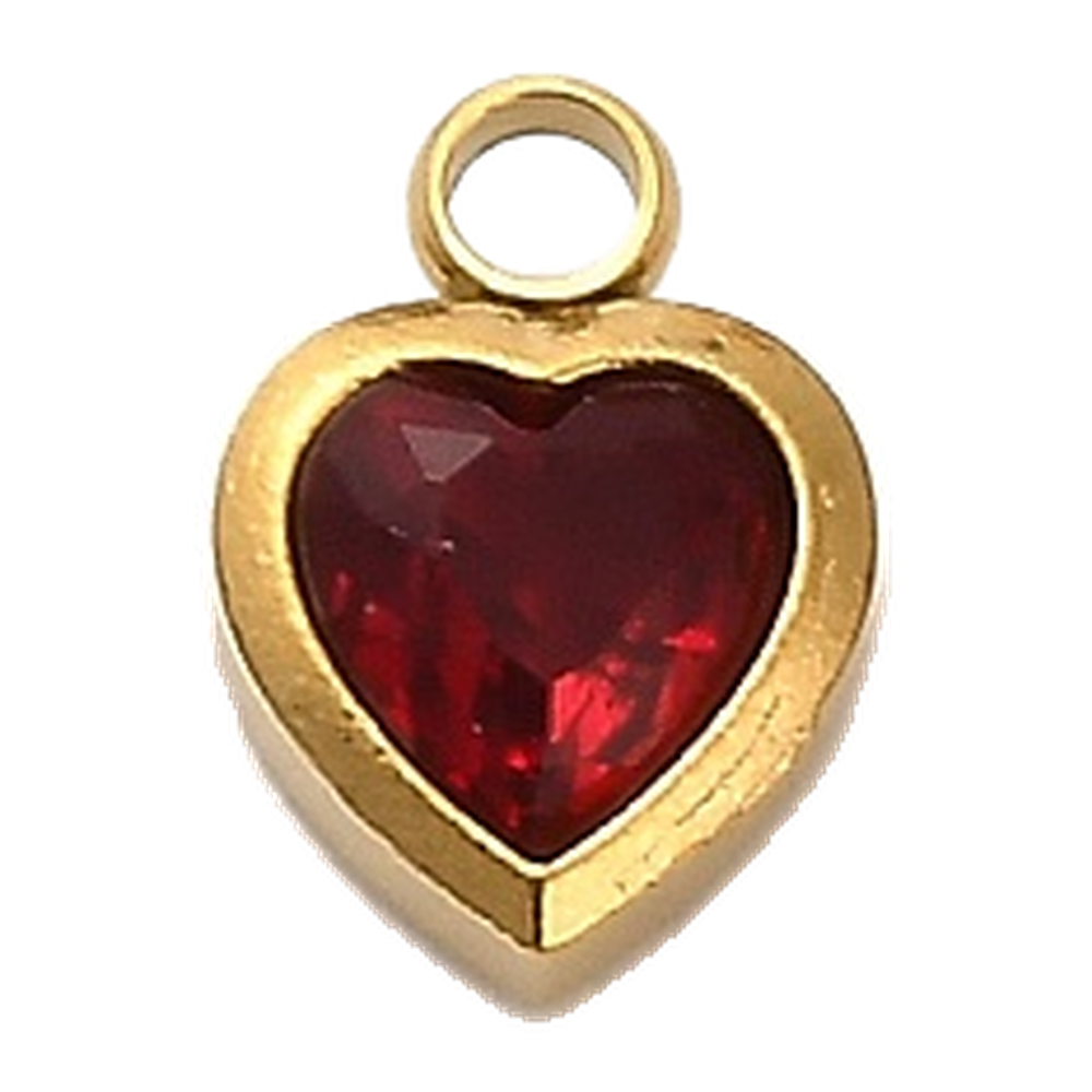 gold crystal mini heart charm (red)