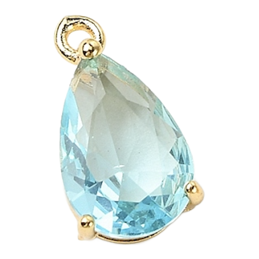 gold crystal teardrop charm (aqua)