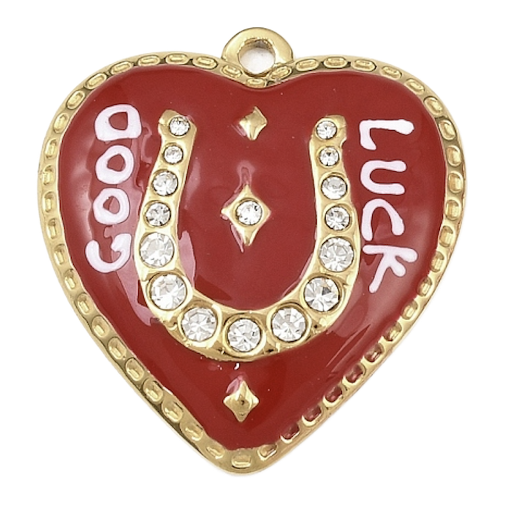 gold good luck heart charm (red)