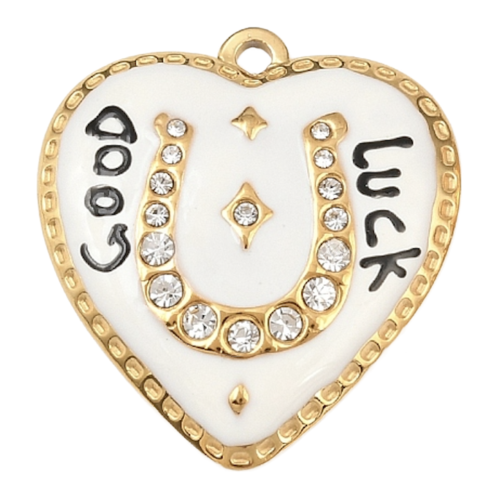 gold good luck heart charm (white)
