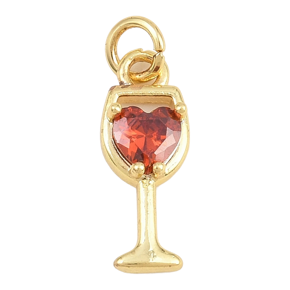 gold red heart wine glass charm