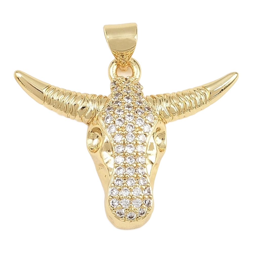 gold rhinestone bull head charm