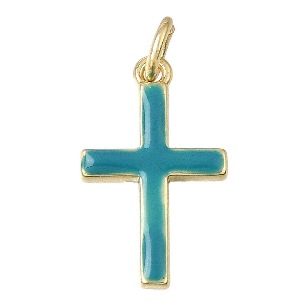 gold teal enamel cross charm