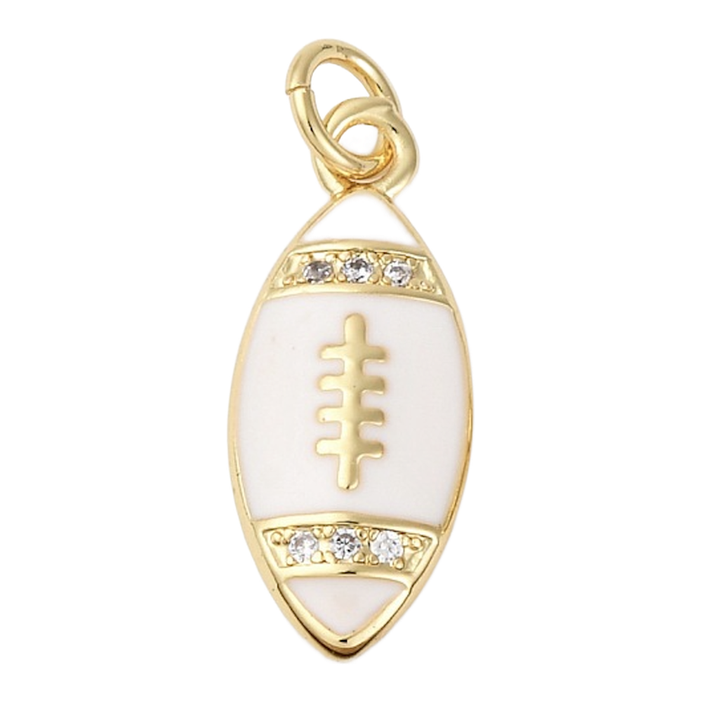 gold white enamel football charm