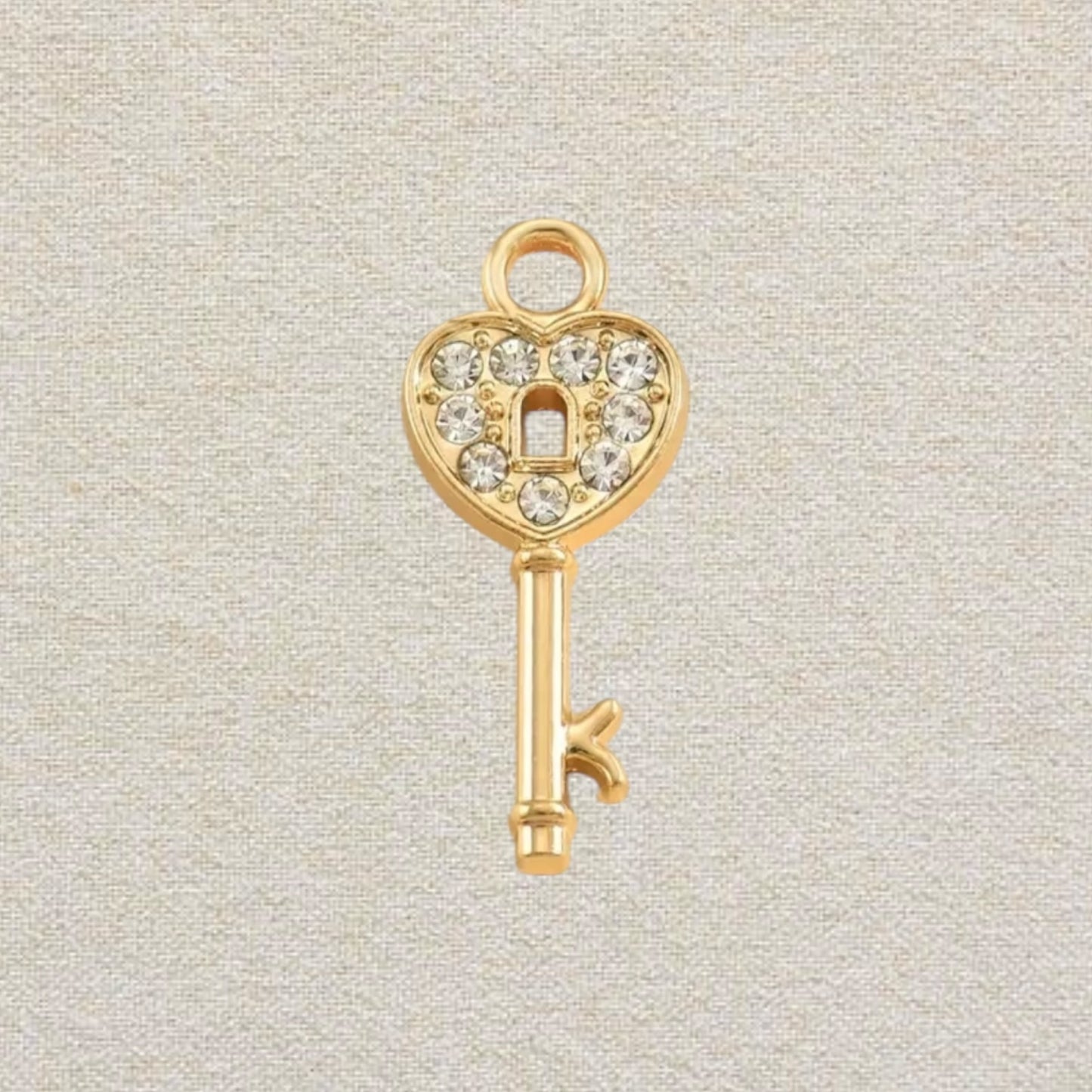 gold key rhinestone charm