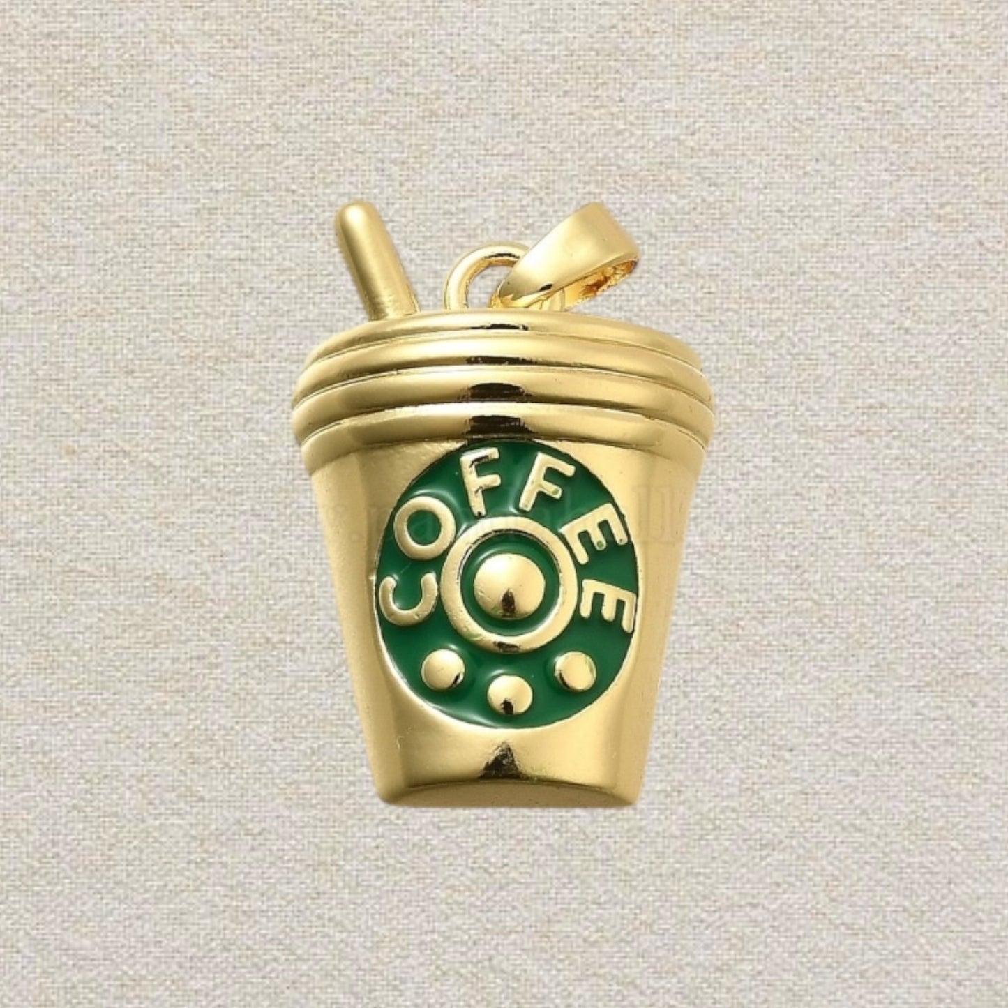 gold and green coffee charm
