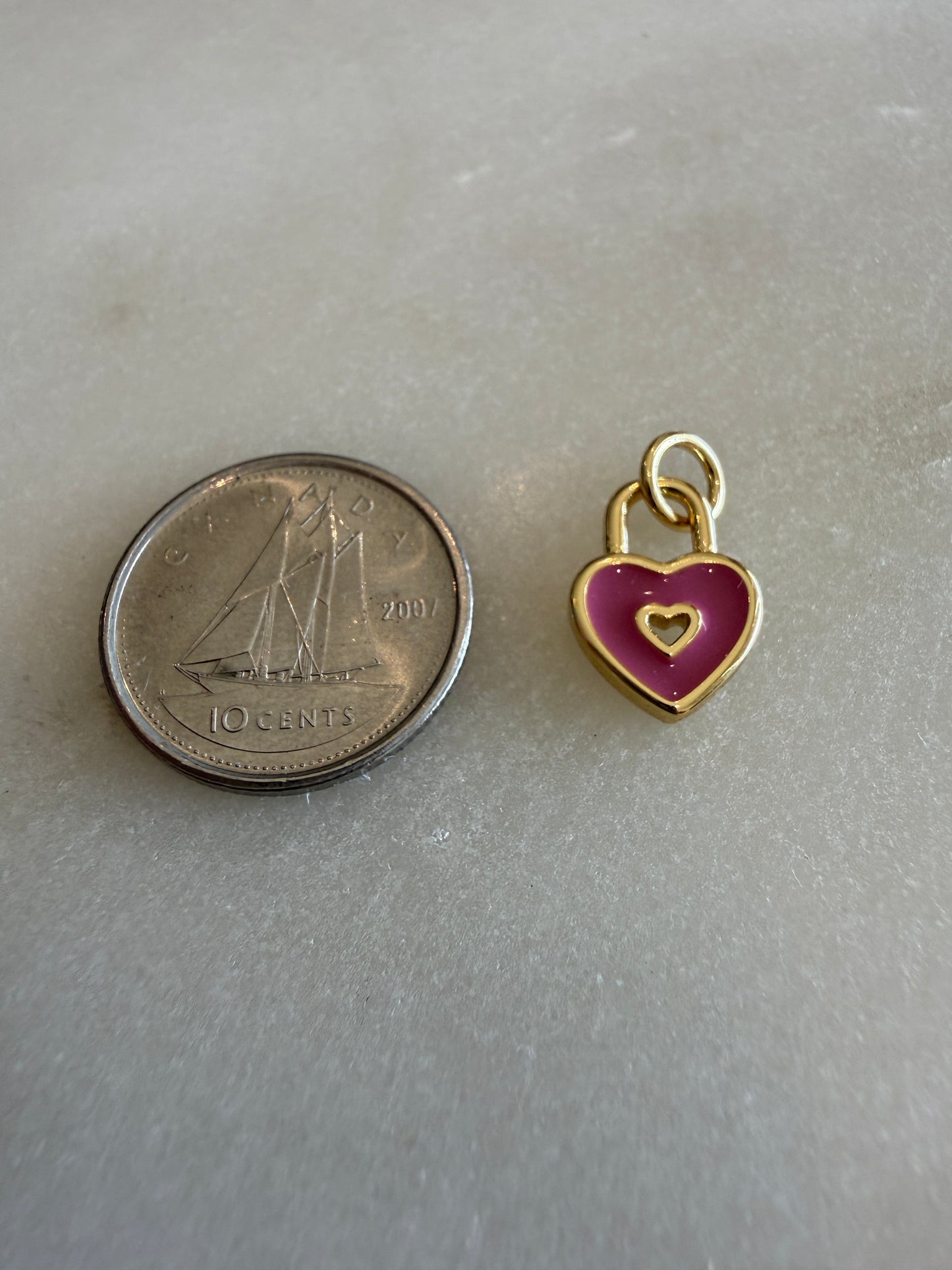 heart lock charm (pink and gold)