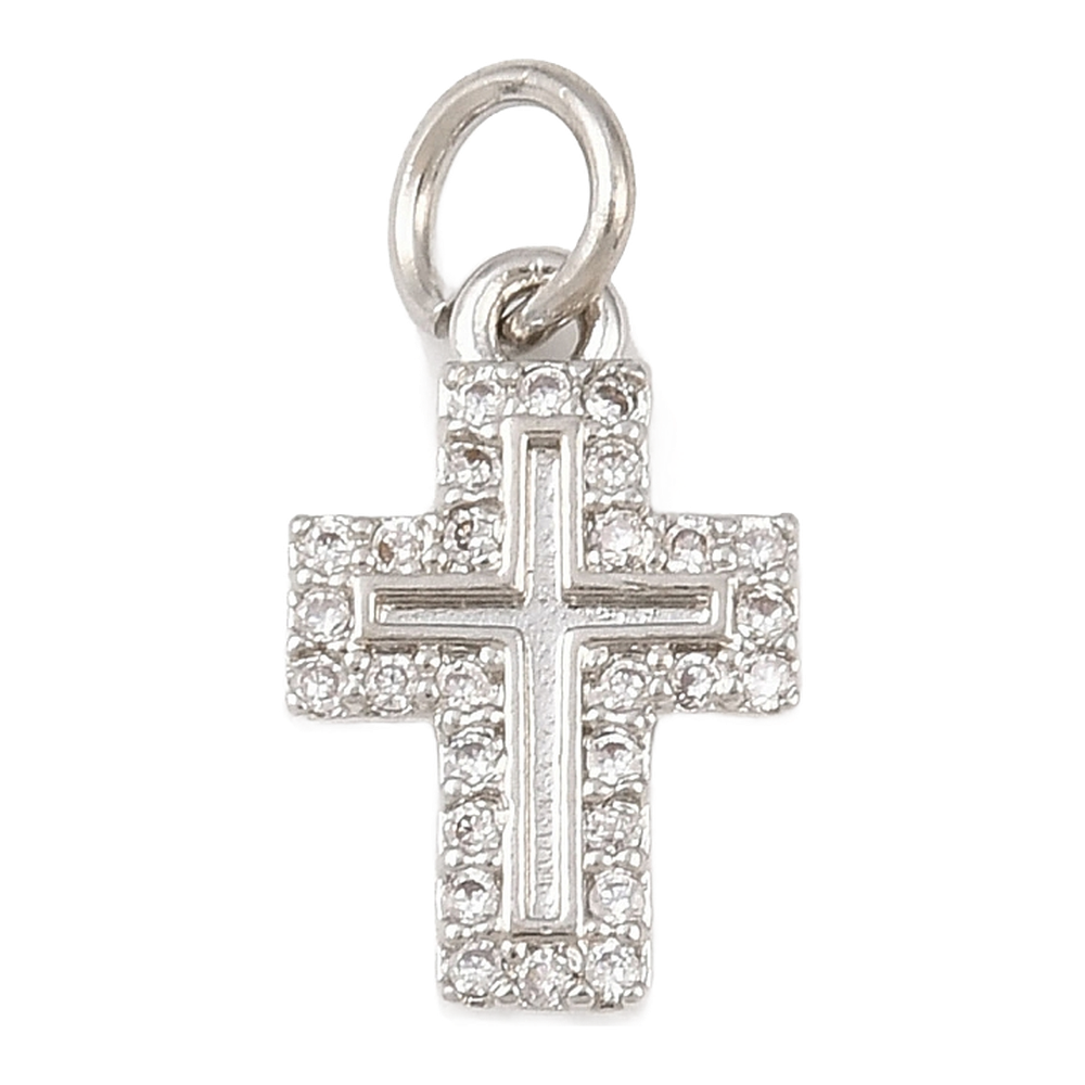 silver rhinestone cross outline charm
