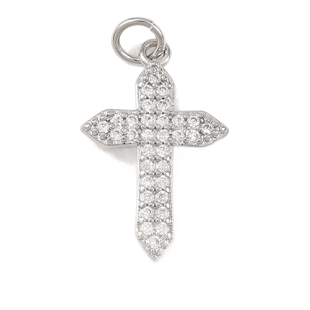 silver rhinestone pointed cross charm