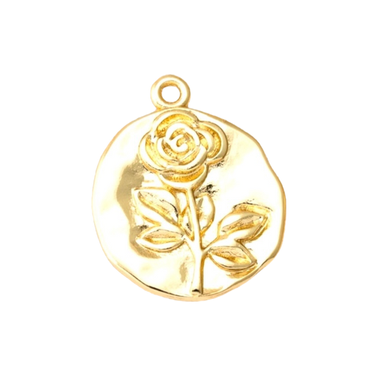 gold rose coin charm