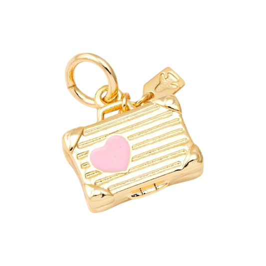 gold and pink suitcase charm