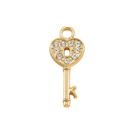gold key rhinestone charm
