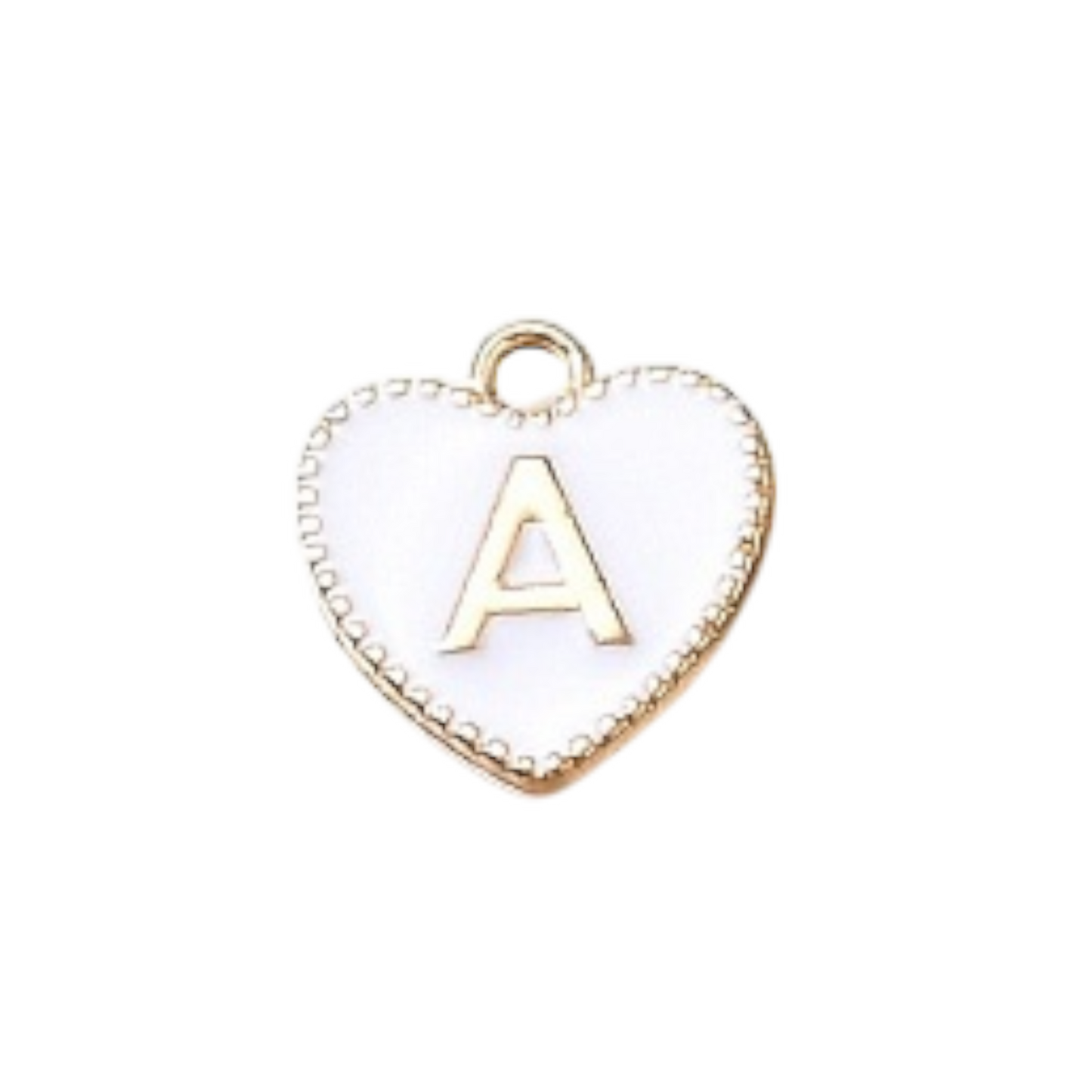 white letter initial heart charm