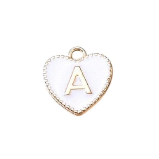 white letter initial heart charm